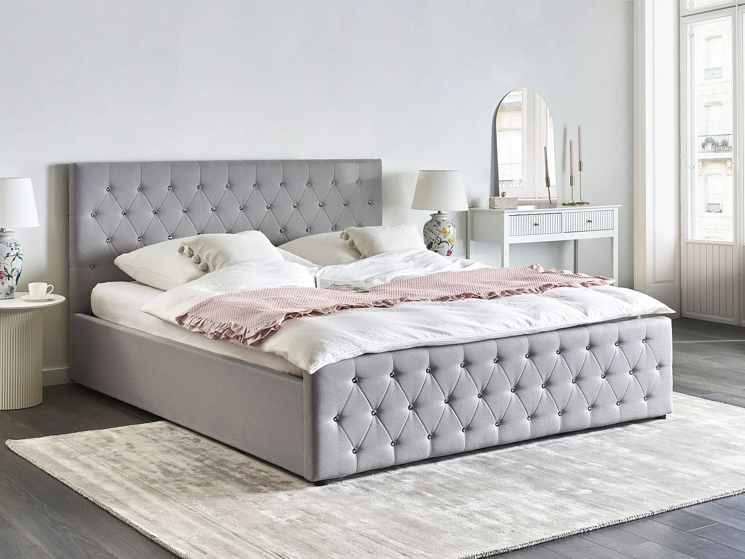 Lit ottoman Tissu AMIENS 180 x 200 cm Gris clair