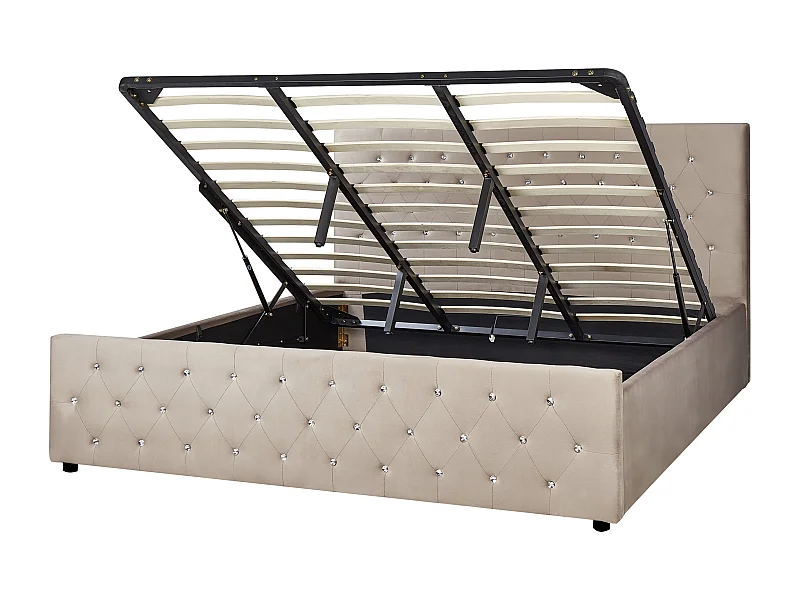 Doppelbett Beige Taupe Bettkasten Lattenrost 180x200 cm Chesterfield Stil Amiens