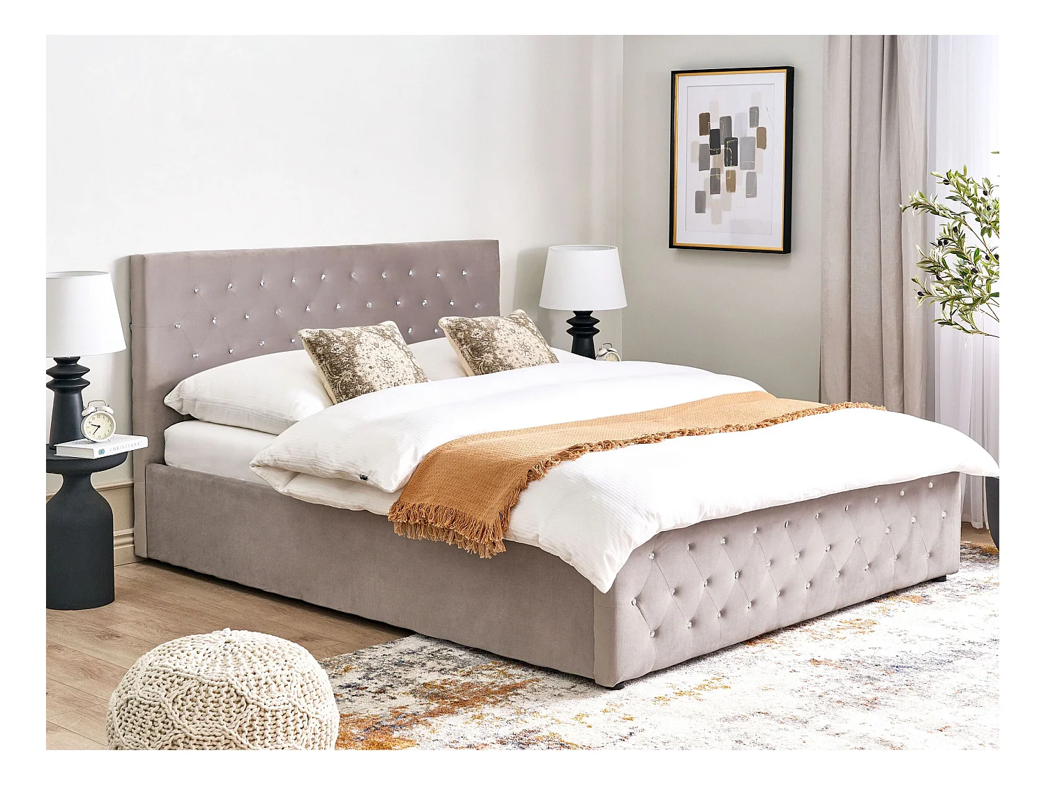 Lit ottoman Velours AMIENS 180 x 200 cm Taupe