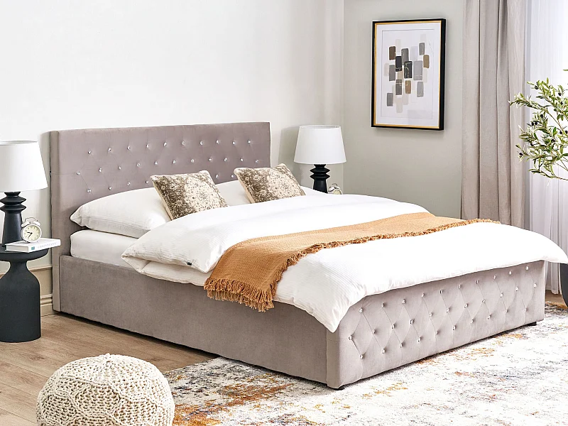 Cama baú Veludo AMIENS 180 x 200 cm Taupe