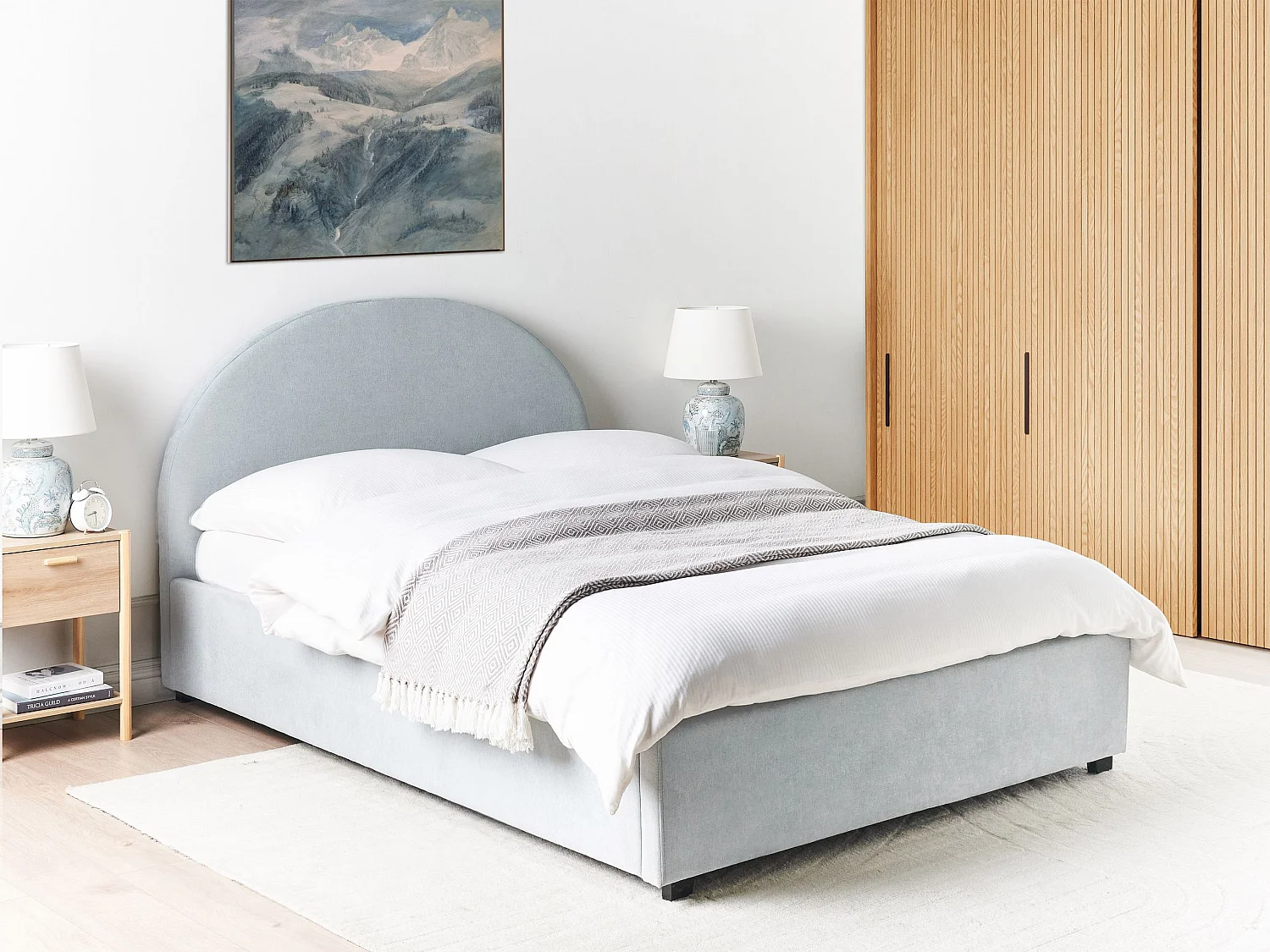 Lit ottoman Tissu VAUCLUSE 140 x 200 cm Bleu clair