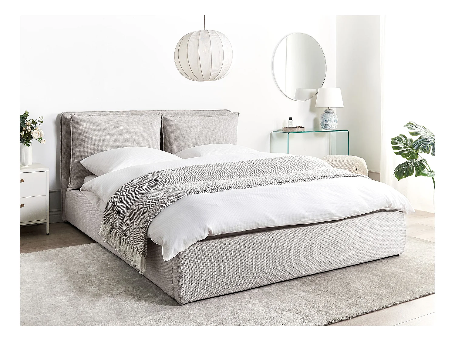 Bett mit Stauraum Stoff BAJONNA 160 x 200 cm Hellgrau