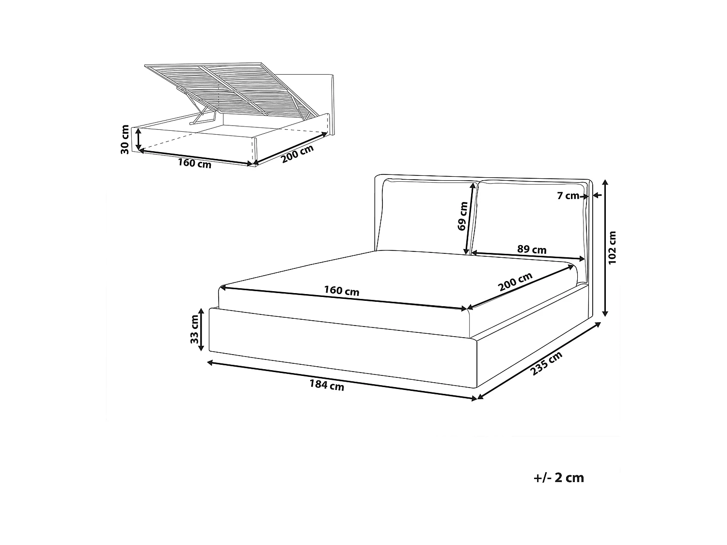 Bett mit Stauraum Stoff BAJONNA 160 x 200 cm Hellgrau