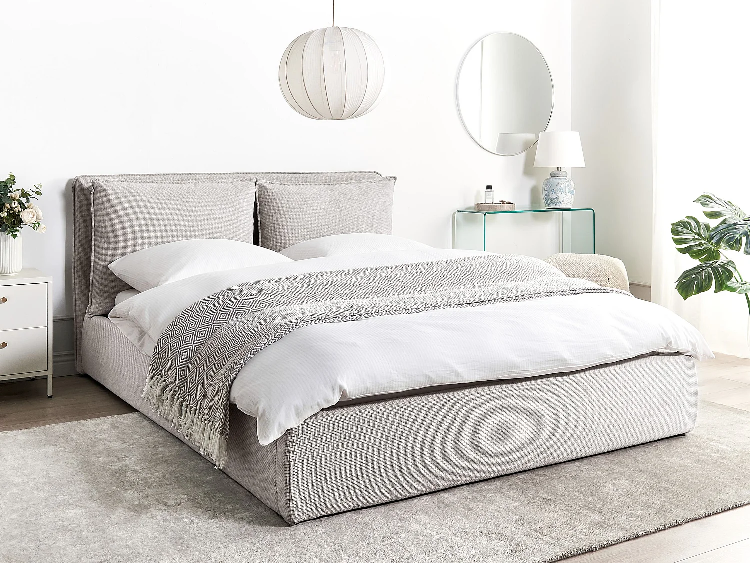 Lit ottoman Tissu BAJONNA 160 x 200 cm Gris clair