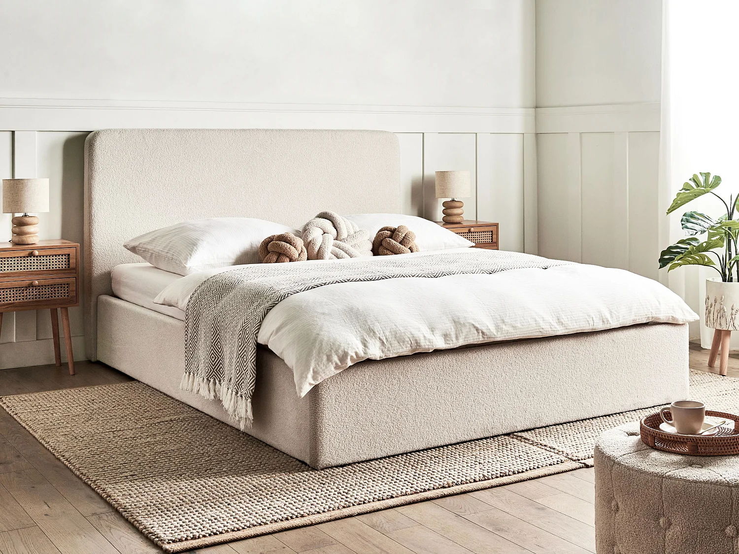 Bed met opbergruimte Bouclé BRENON 160 x 200 cm Gebroken wit