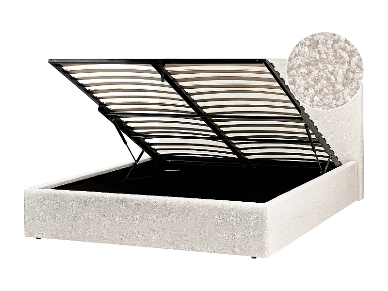 Bed met opbergruimte Bouclé BRENON 160 x 200 cm Gebroken wit