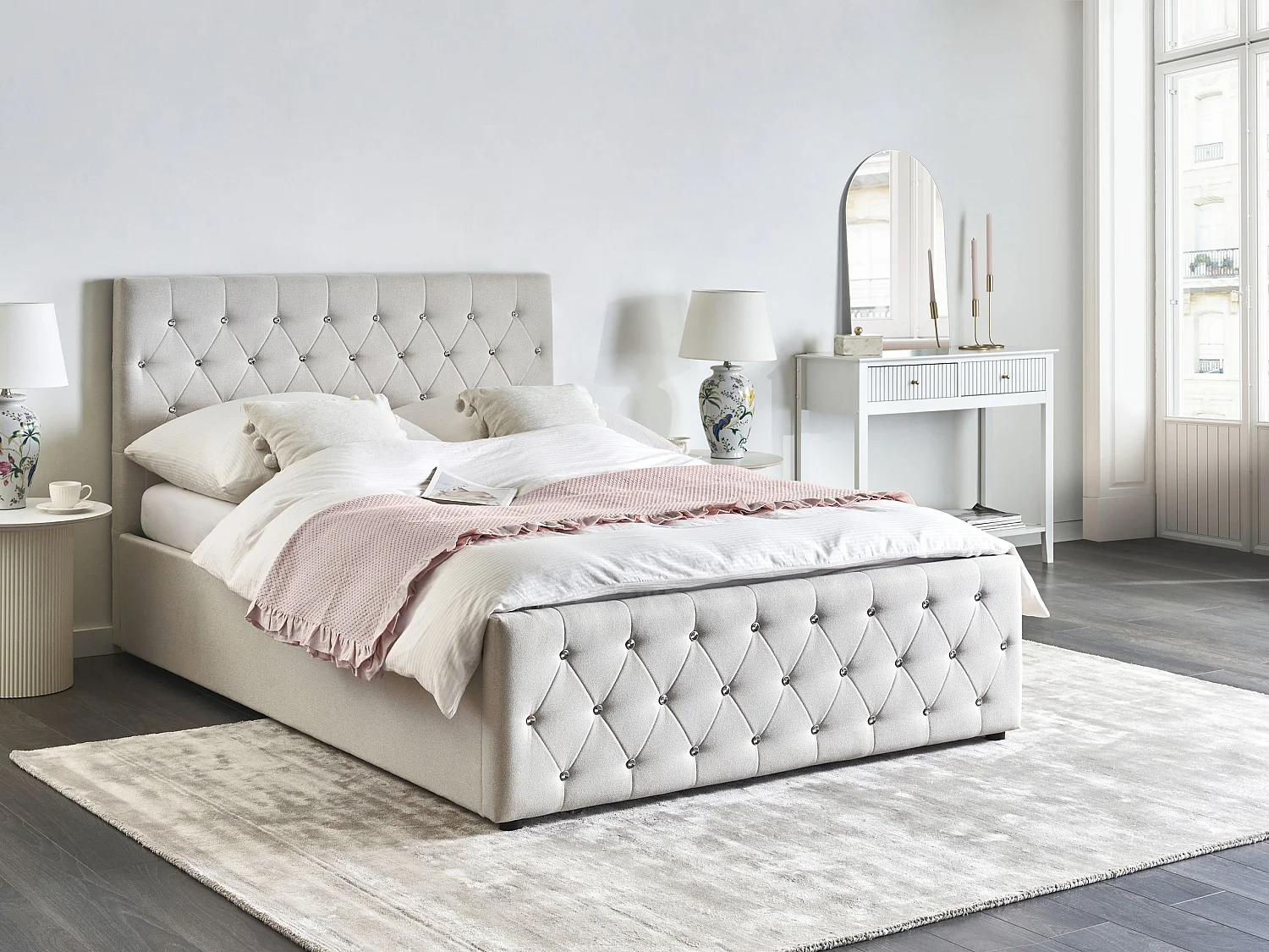 Letto contenitore Tessuto AMIENS 140 x 200 cm Beige