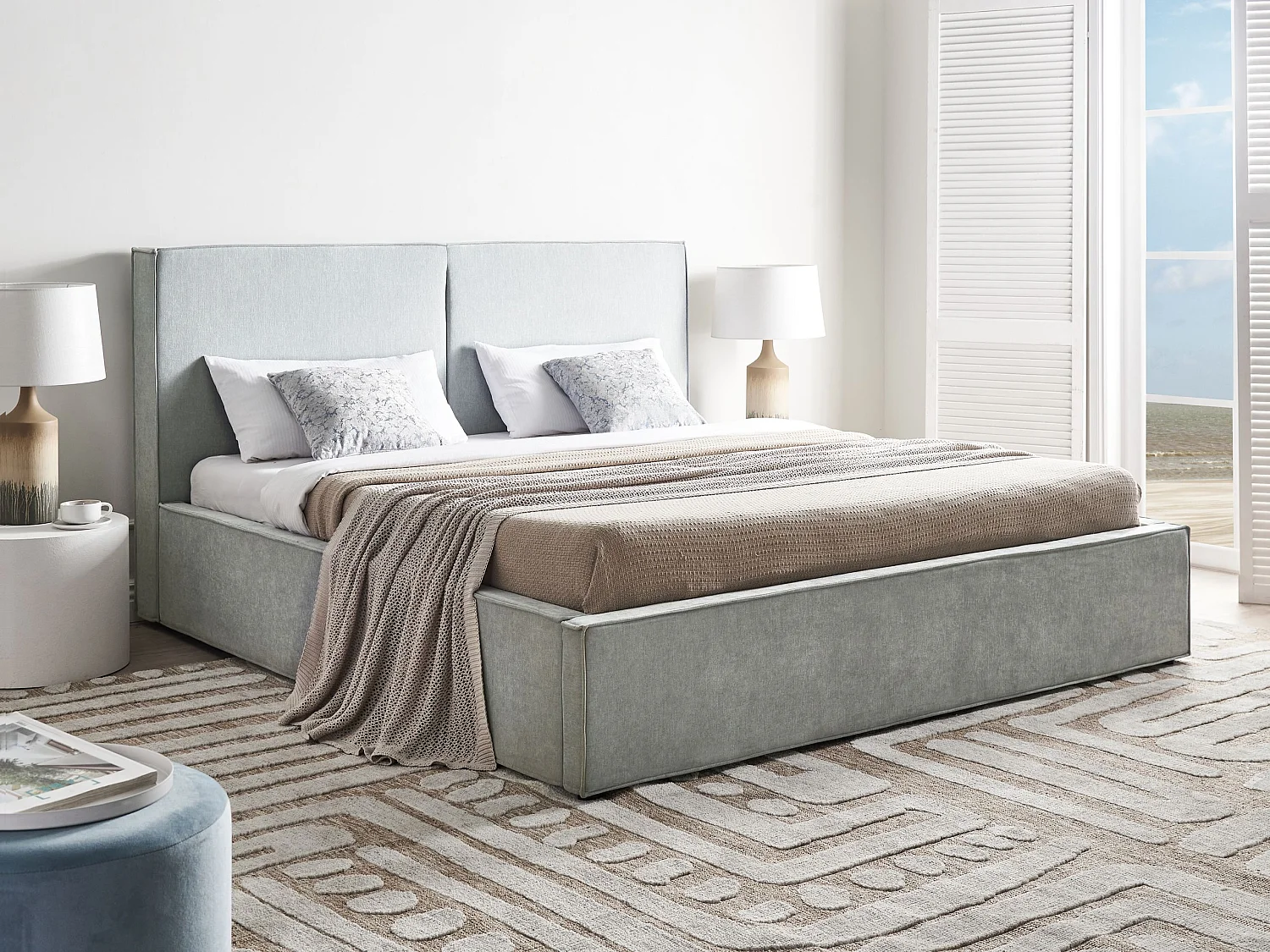 Letto contenitore Tessuto MOISSAC 180 x 200 cm Azzurro