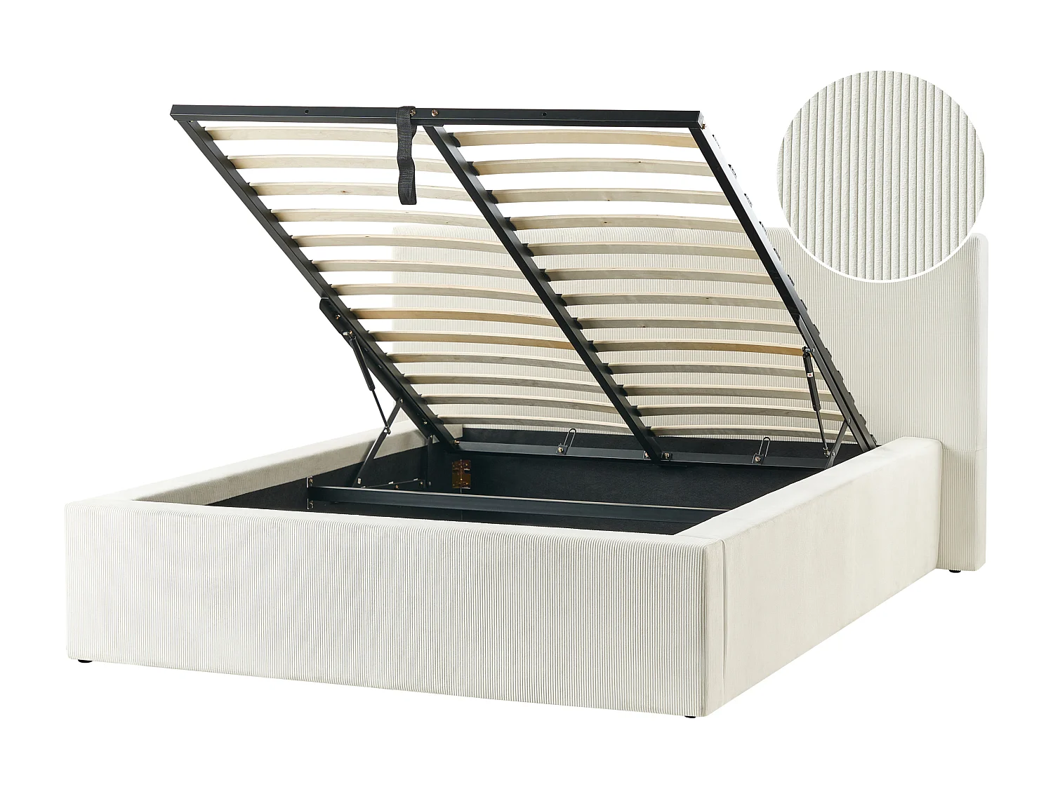 Lit ottoman Velours côtelé LILLEBONNE 140 x 200 cm Beige clair