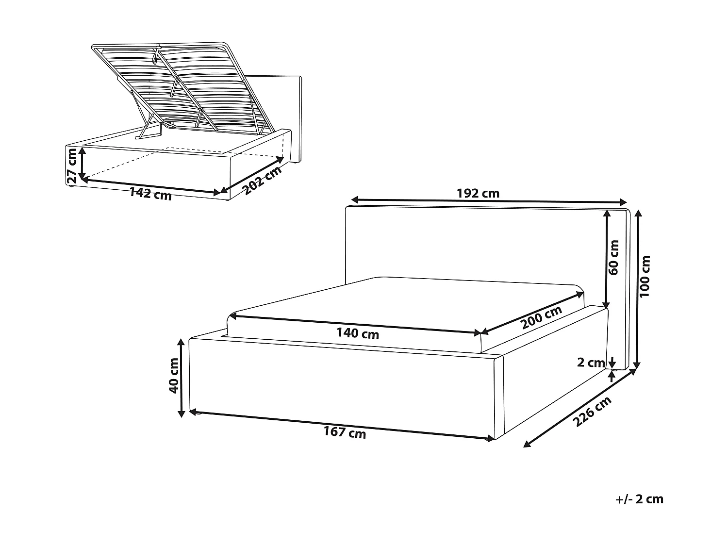 Lit ottoman Velours côtelé LILLEBONNE 140 x 200 cm Beige clair