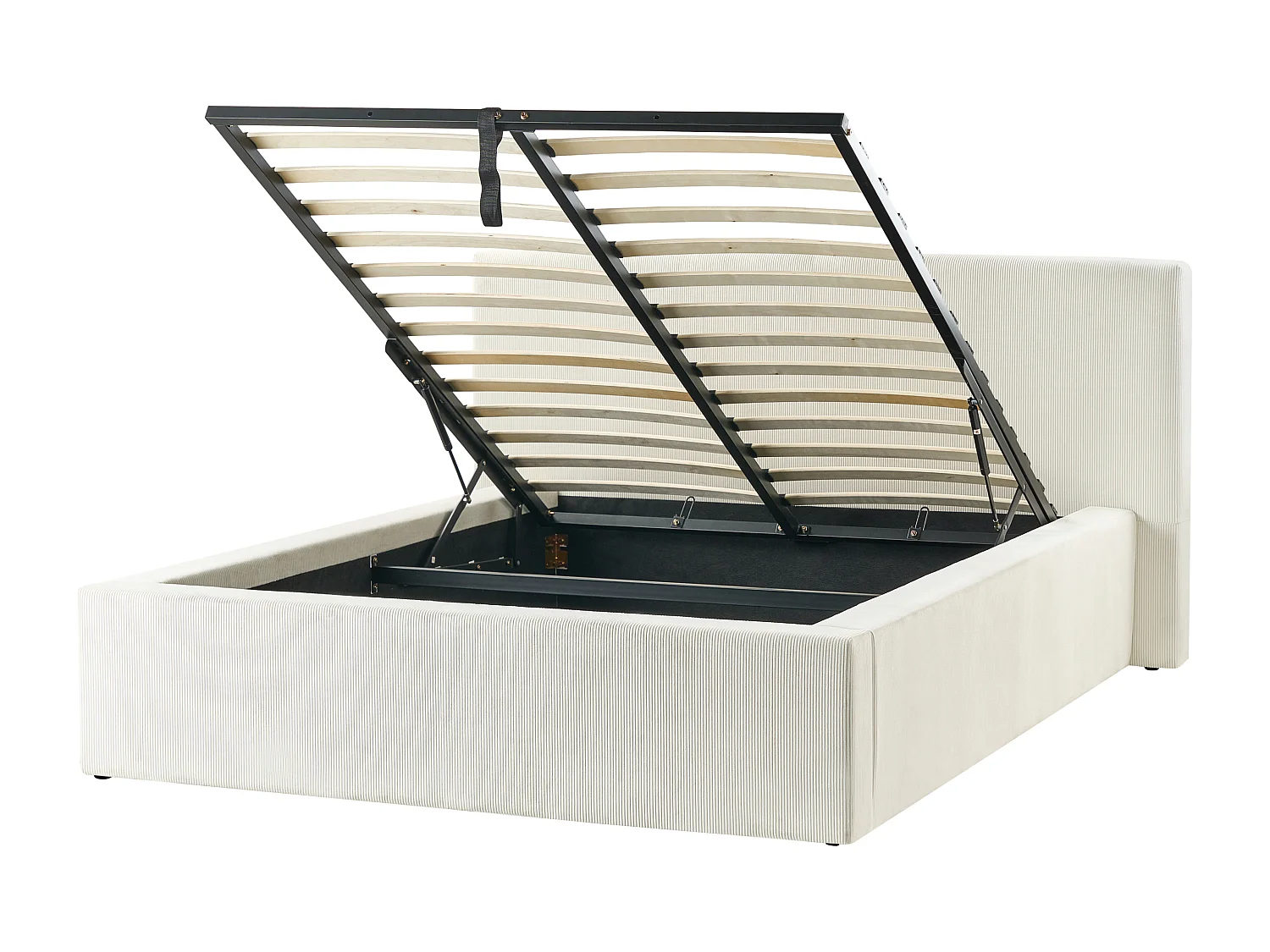 Lit ottoman Velours côtelé LILLEBONNE 140 x 200 cm Beige clair