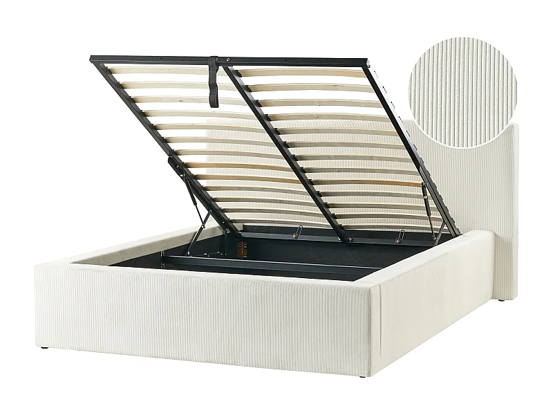 Lit ottoman Velours côtelé LILLEBONNE 140 x 200 cm Beige clair