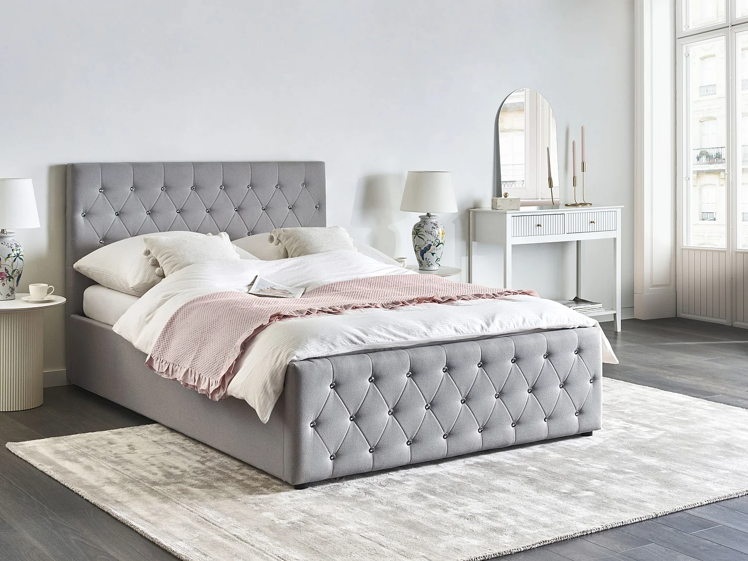 Bed met opbergruimte Stof AMIENS 140 x 200 cm Lichtgrijs