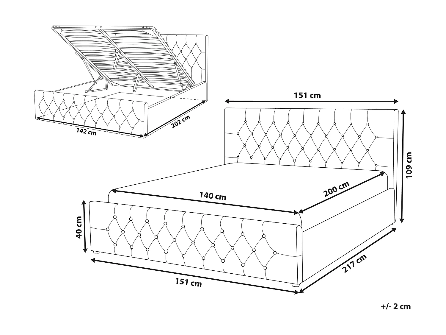 Bed met opbergruimte Stof AMIENS 140 x 200 cm Lichtgrijs