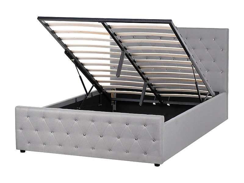 Bed met opbergruimte Stof AMIENS 140 x 200 cm Lichtgrijs