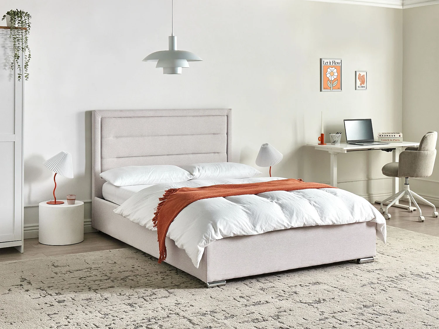 Lit ottoman Tissu ROUEN 140 x 200 cm Beige clair