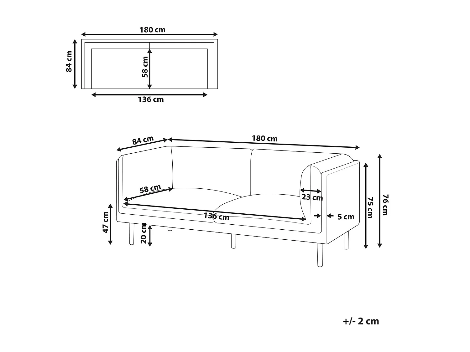 Canapé 2 places VORGOD Tissu Gris clair