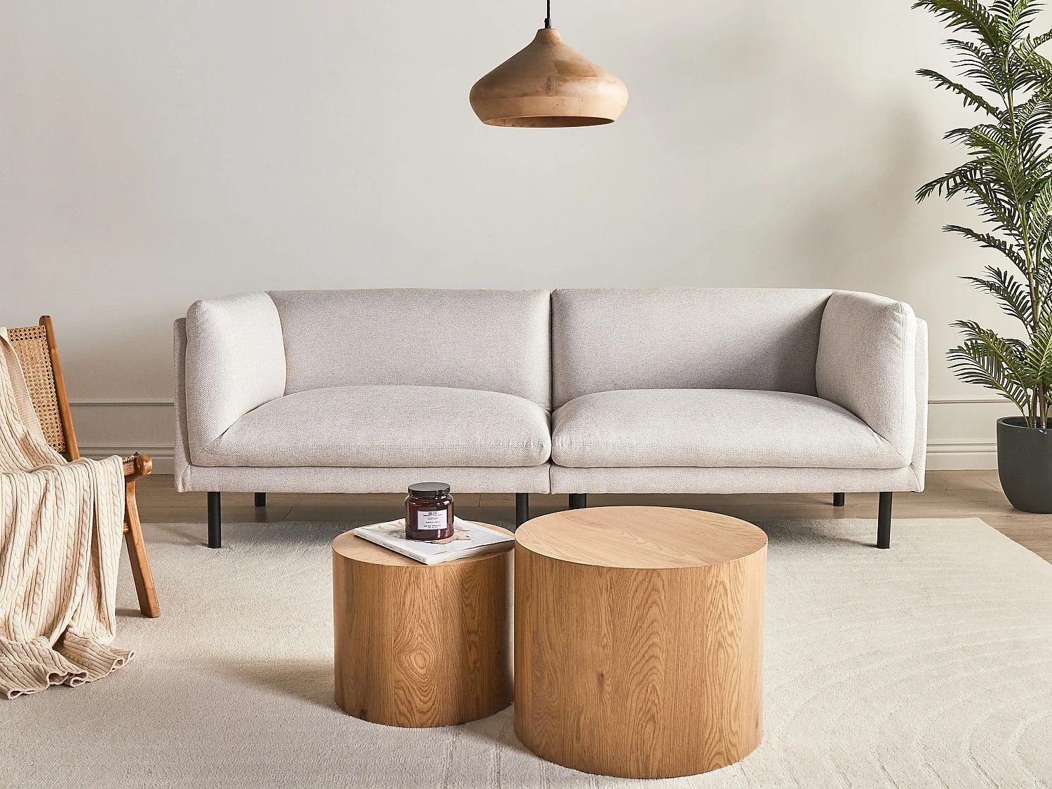 Canapé 3 places VORGOD Tissu Beige clair