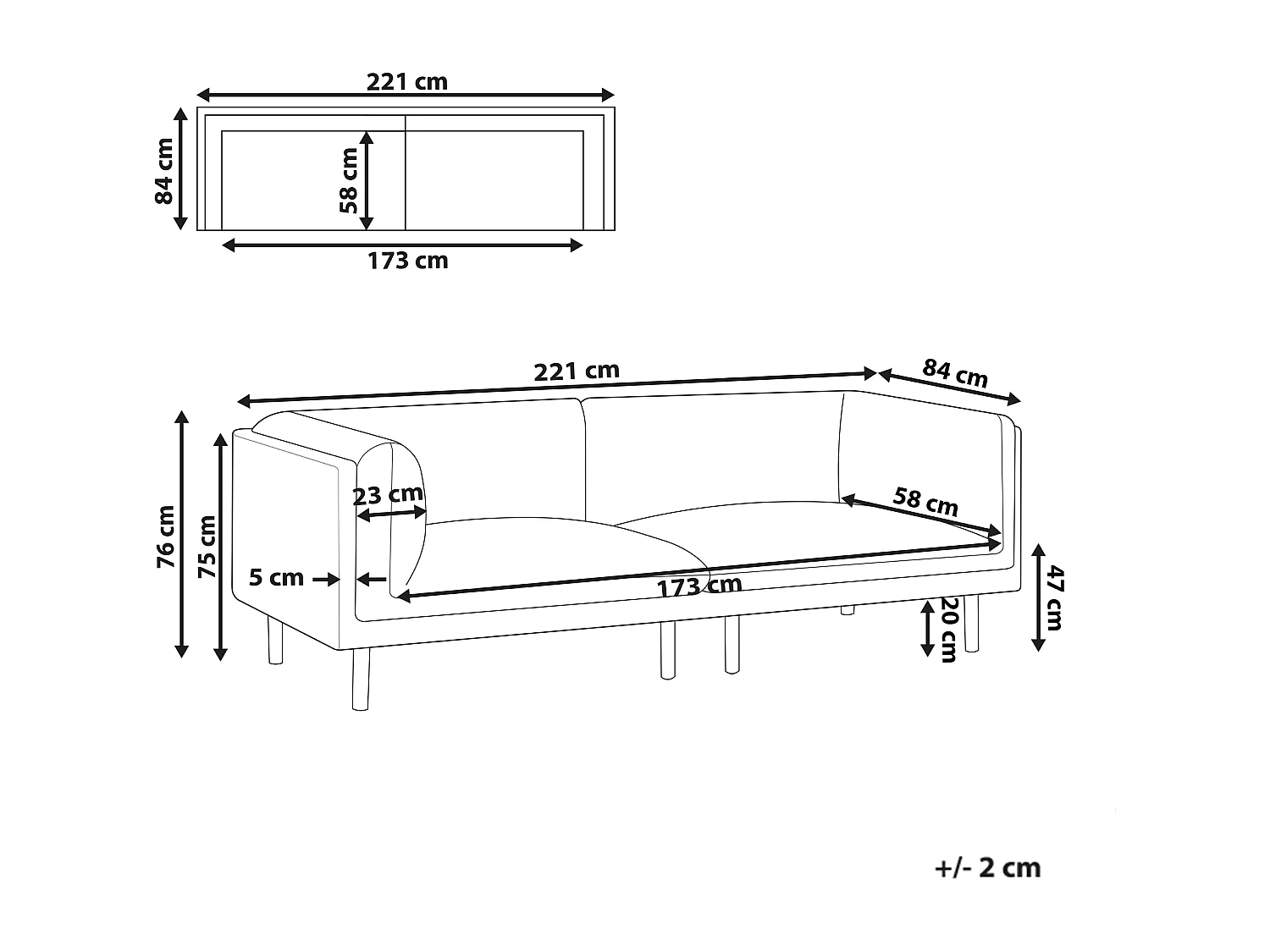 Canapé 3 places VORGOD Tissu Bleu foncé