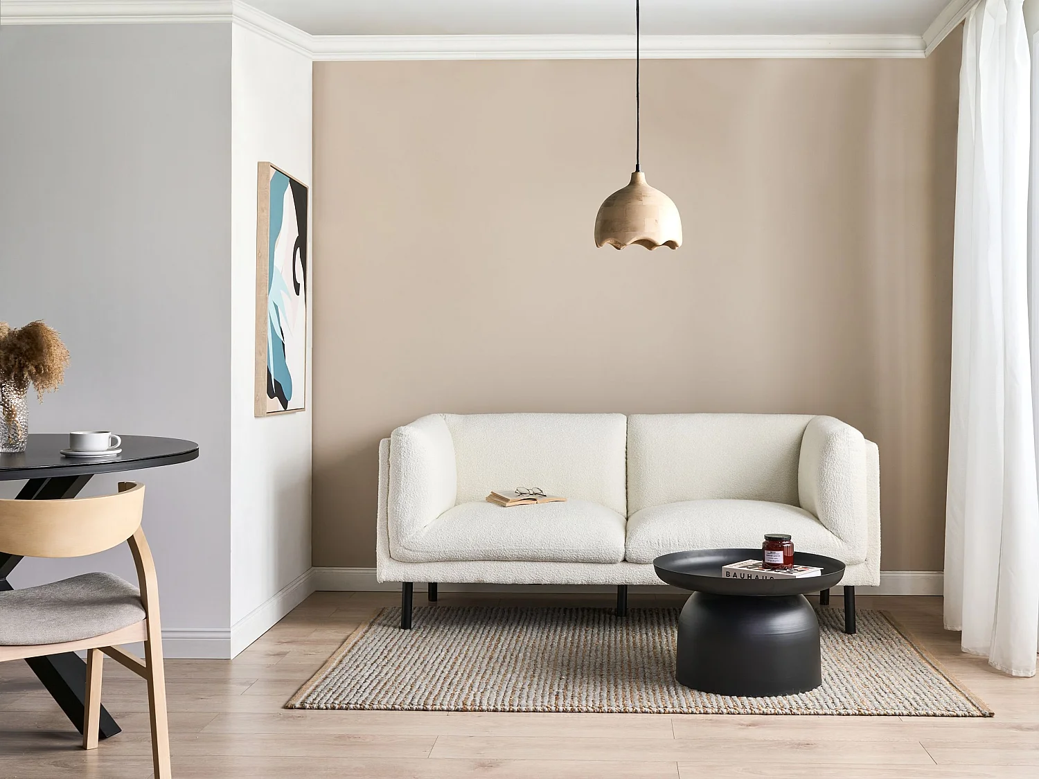 Canapé 2 places VORGOD Bouclé Blanc cassé