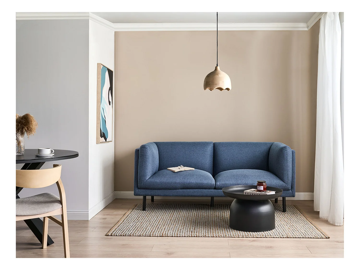 Canapé 2 places VORGOD Tissu Bleu foncé