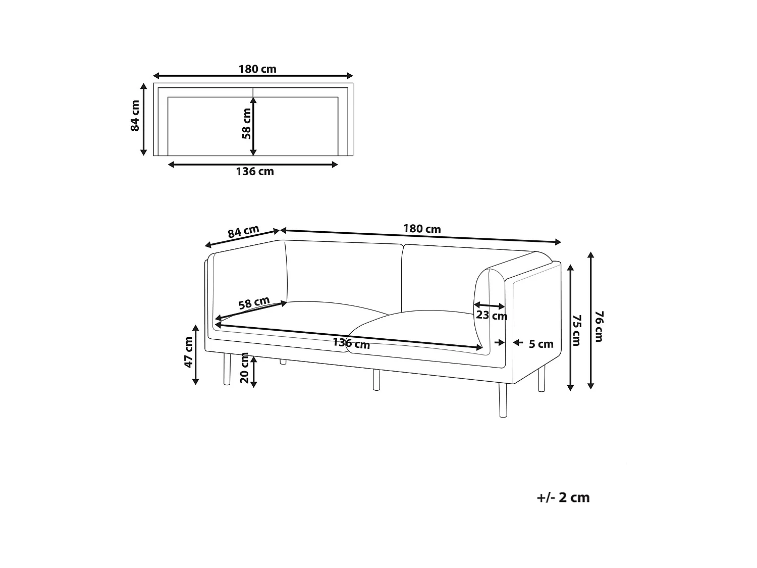 Canapé 2 places VORGOD Tissu Bleu foncé