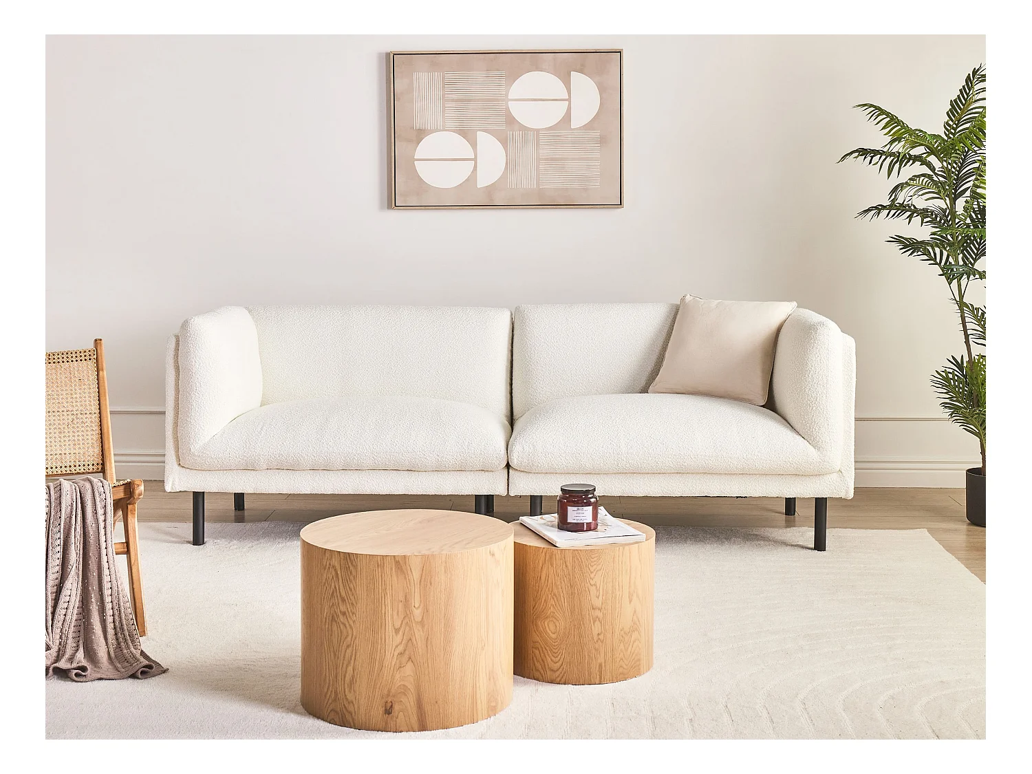 Canapé 3 places VORGOD Bouclé Blanc cassé