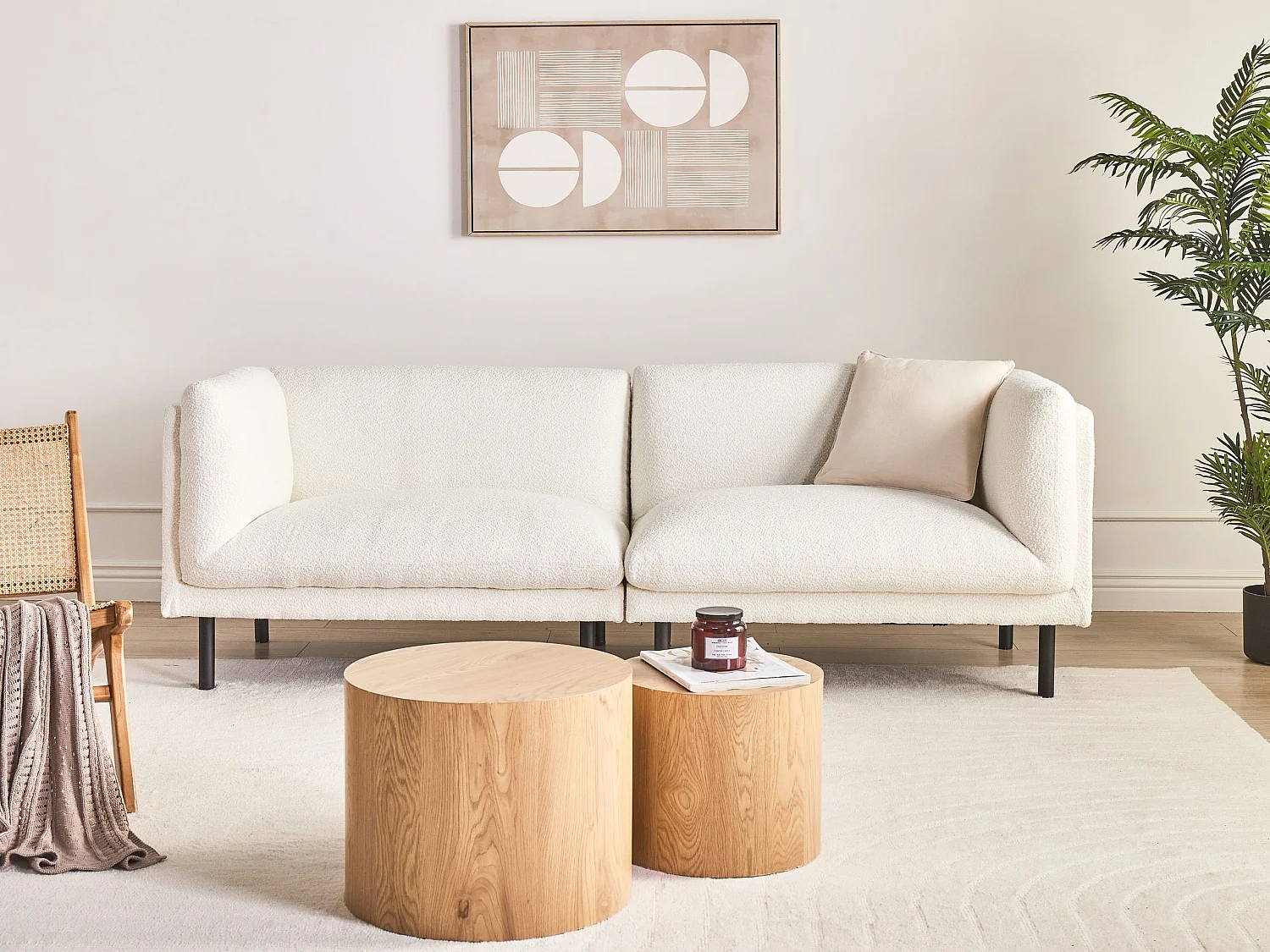 Canapé 3 places VORGOD Bouclé Blanc cassé