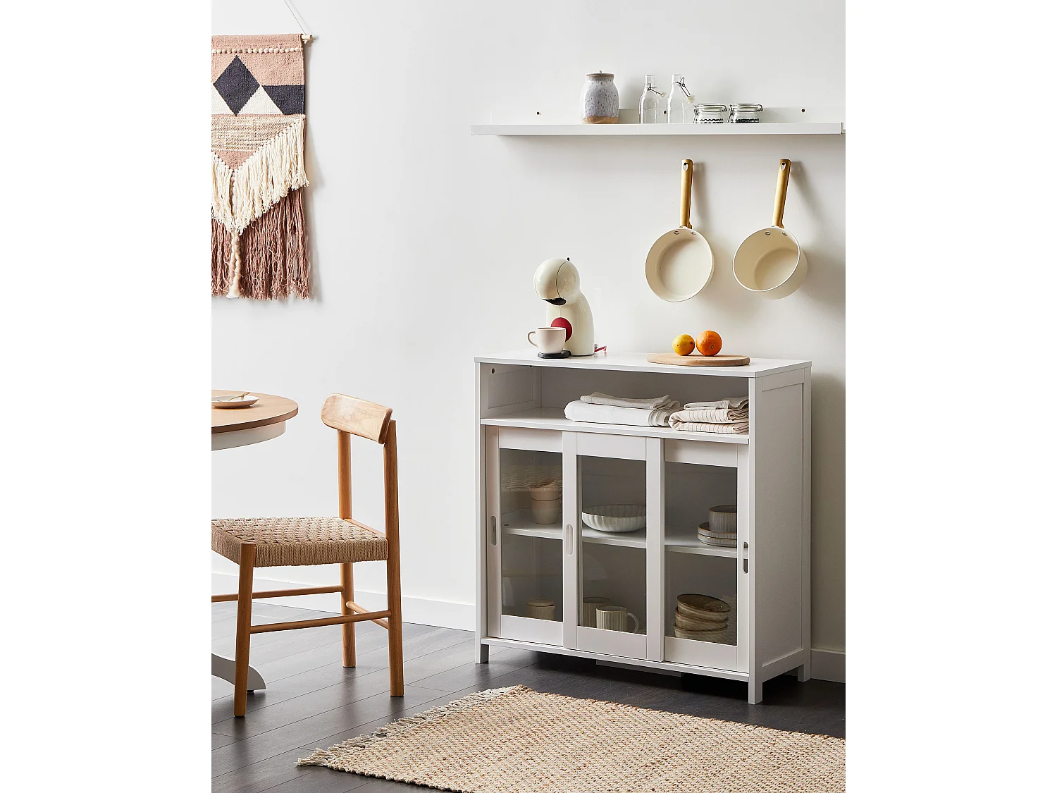 Buffet avec vitrine en verre CRABTREE 86 cm Blanc