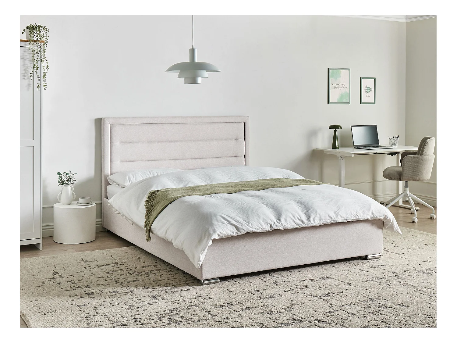 Lit ottoman Tissu ROUEN 160 x 200 cm Beige clair