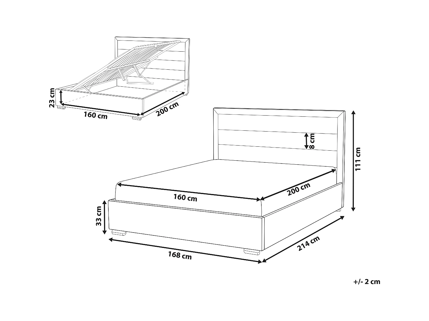 Lit ottoman Tissu ROUEN 160 x 200 cm Beige clair