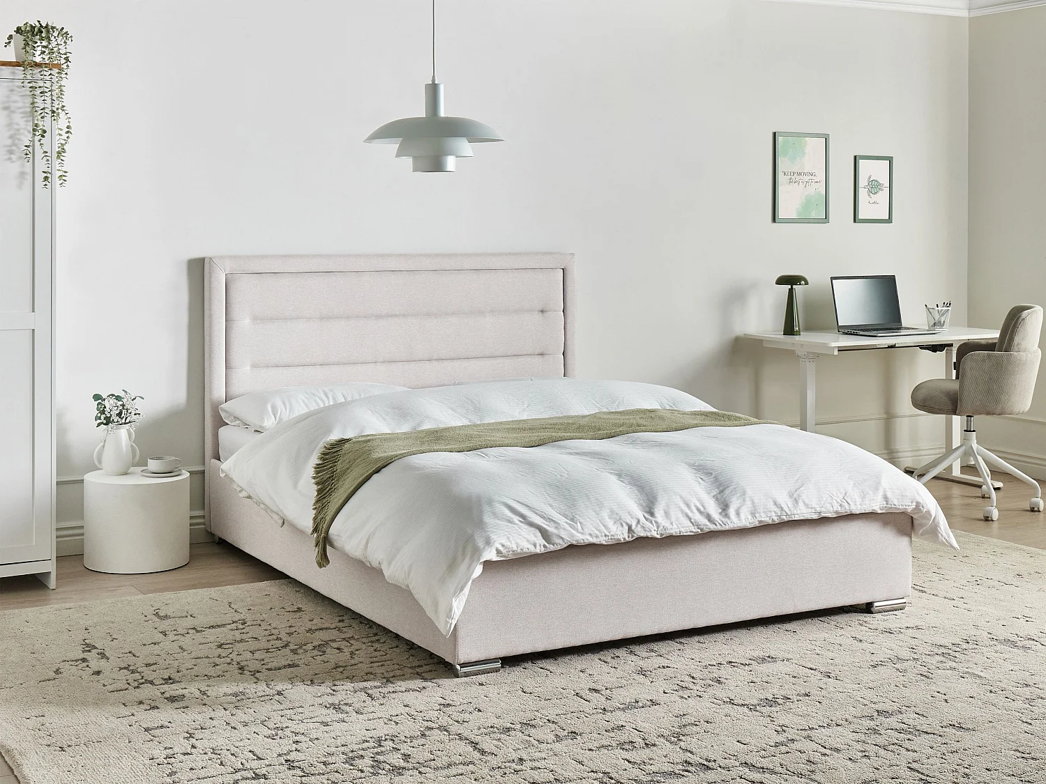 Lit ottoman Tissu ROUEN 160 x 200 cm Beige clair