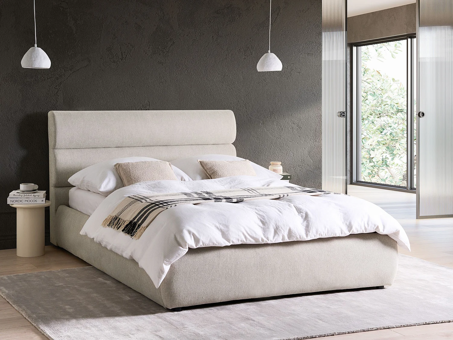 Lit ottoman BONIFACIO Lin synthétique Gris 140 x 200 cm