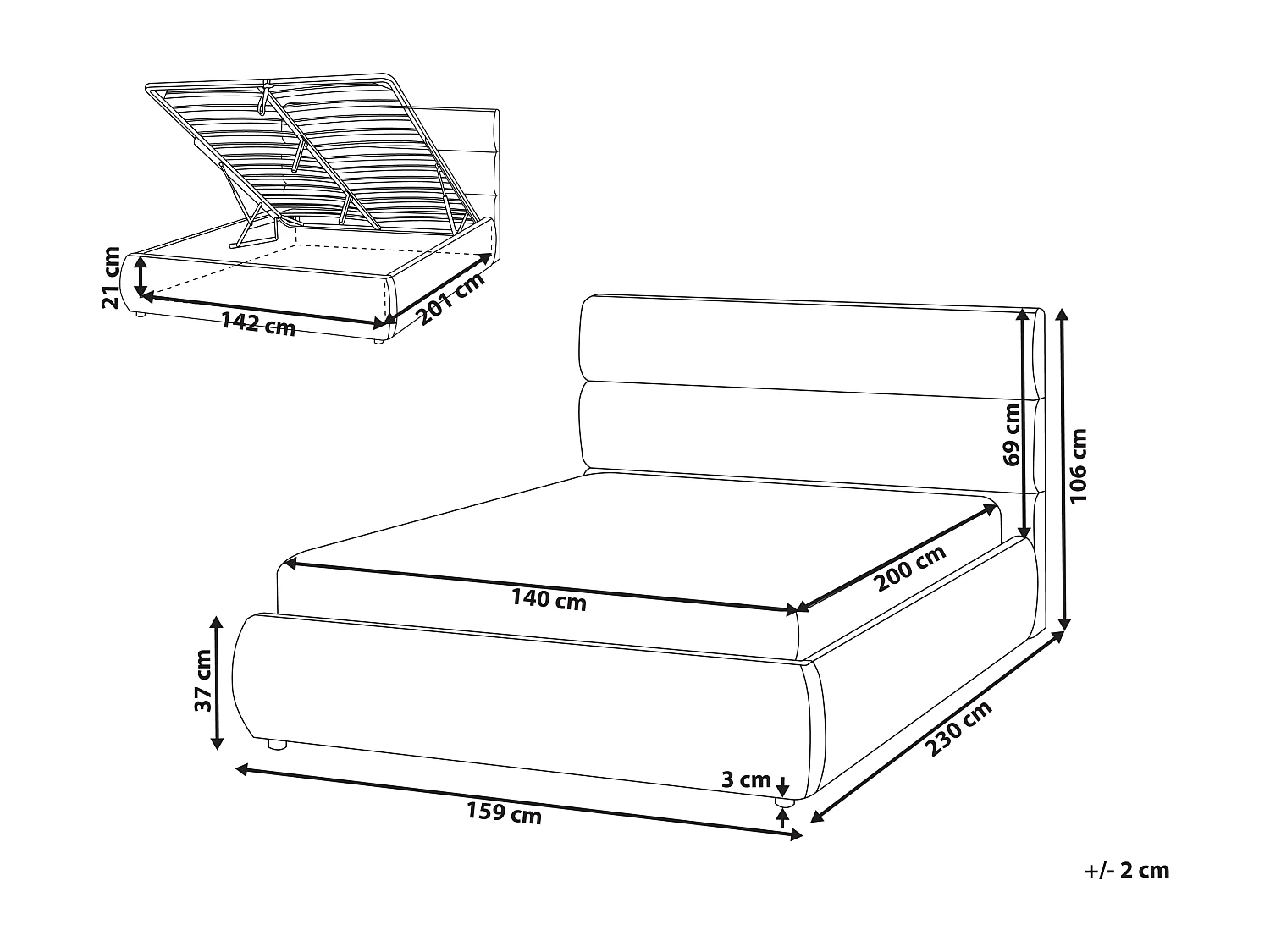 Lit ottoman Lin synthétique BONIFACIO 140 x 200 cm Gris