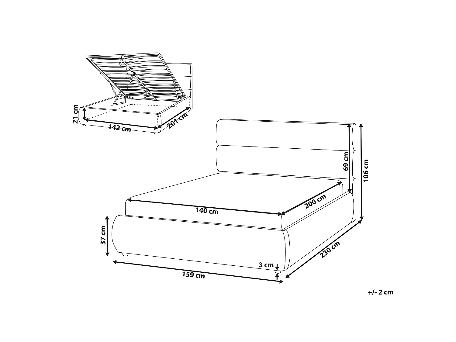 Lit ottoman BONIFACIO Lin synthétique Gris 140 x 200 cm
