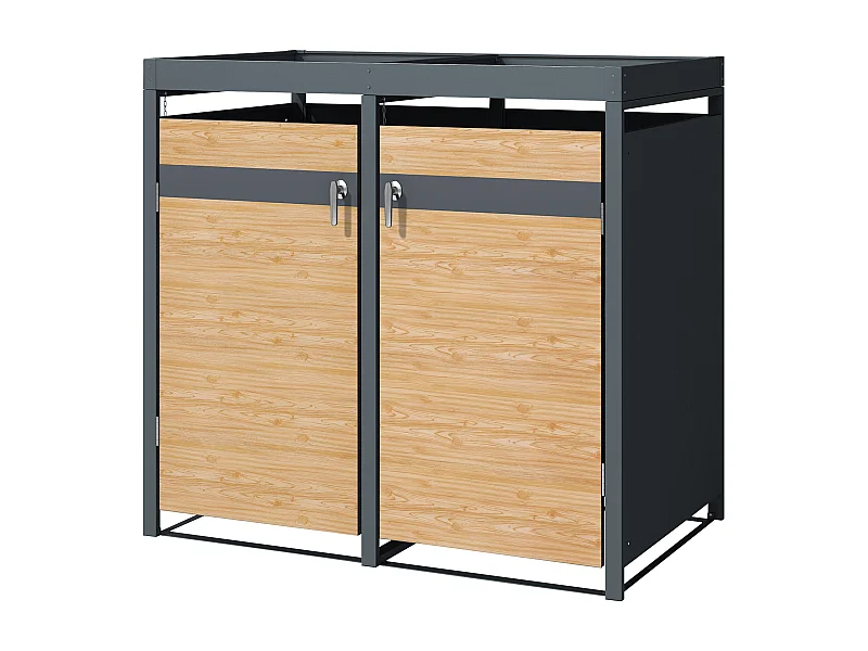 ML-Design Copribidoni per 2 bidoni 240L 132x80x124 cm in acciaio antracite aspetto larice contenitore per pattumiera con 2 ante e tetto a fioriera