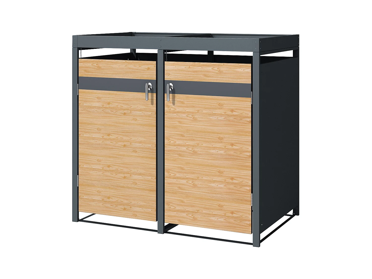 Abri pour 2 poubelles 132x80x124 cm capacité de 60L à 240L anthracite/aspect mélèze en acier avec toit pour plantes/2 portes résistant aux intempéries