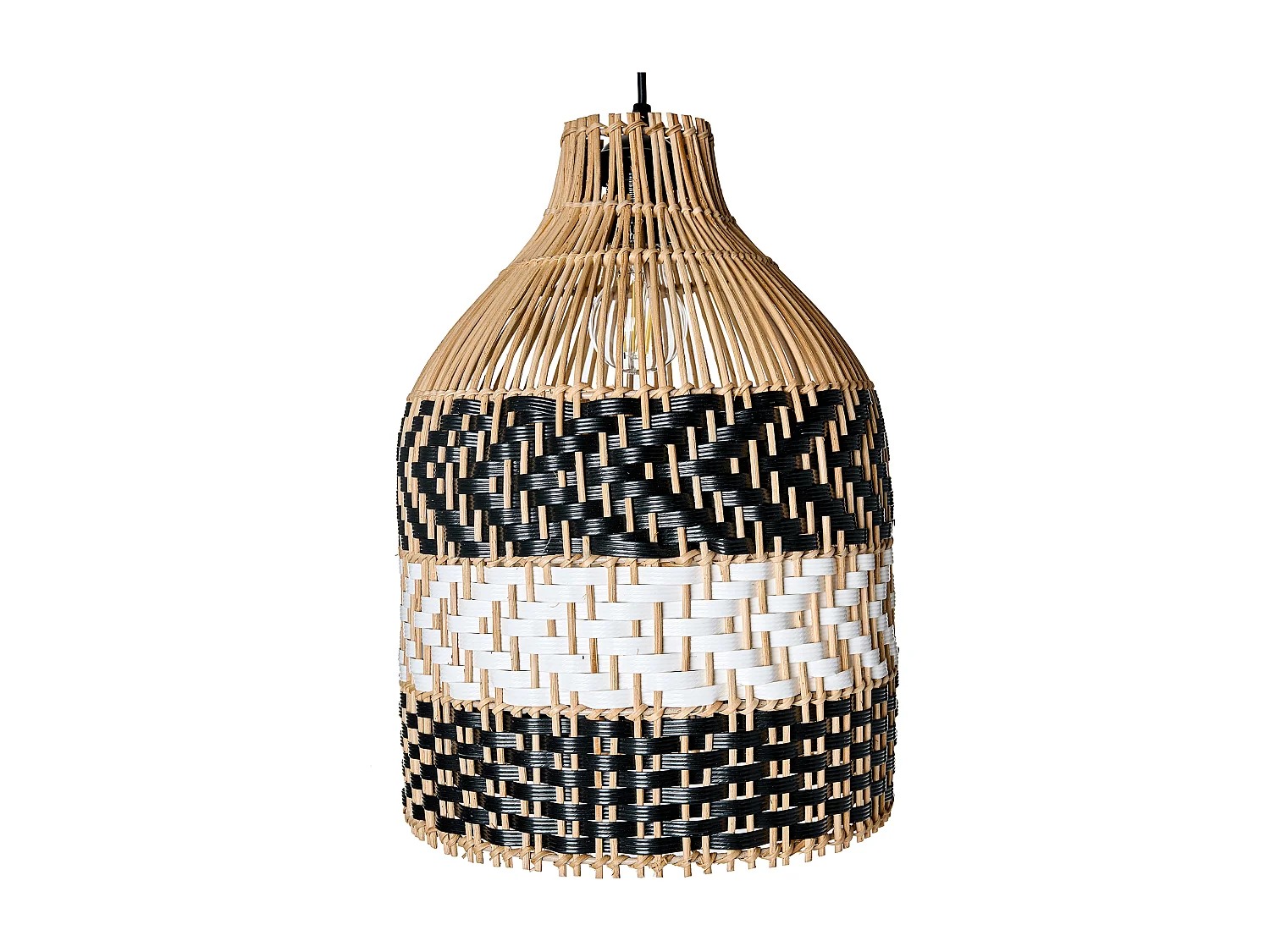 Lampe suspension TURABO Rotin Noir/blanc