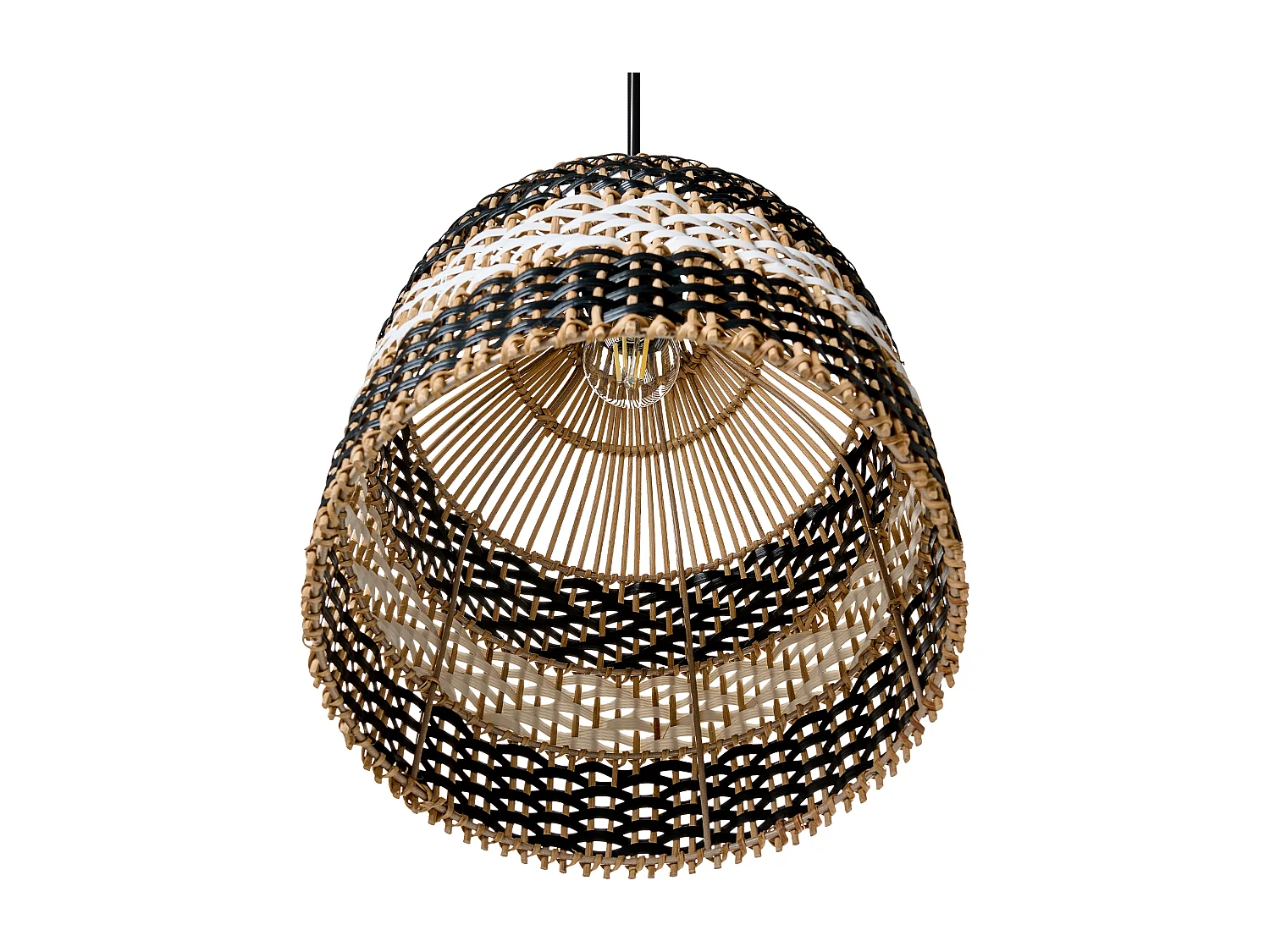 Lampe suspension TURABO Rotin Noir/blanc