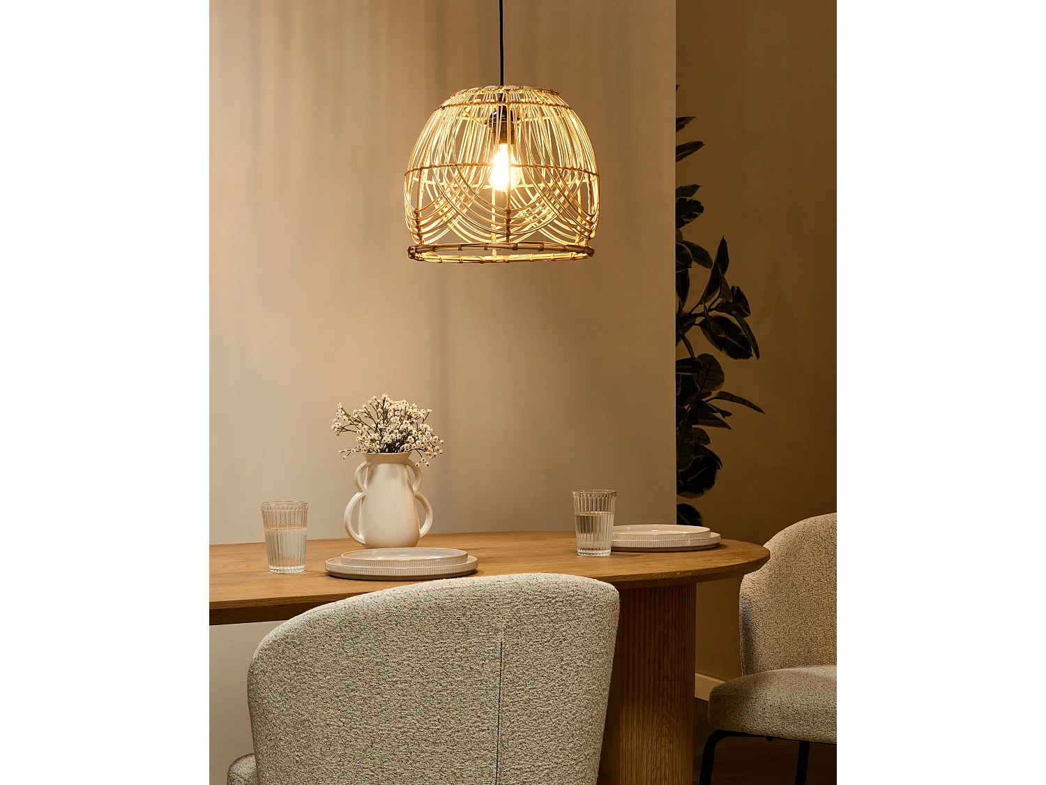 Lampe suspension POSTRERO Rotin Naturel