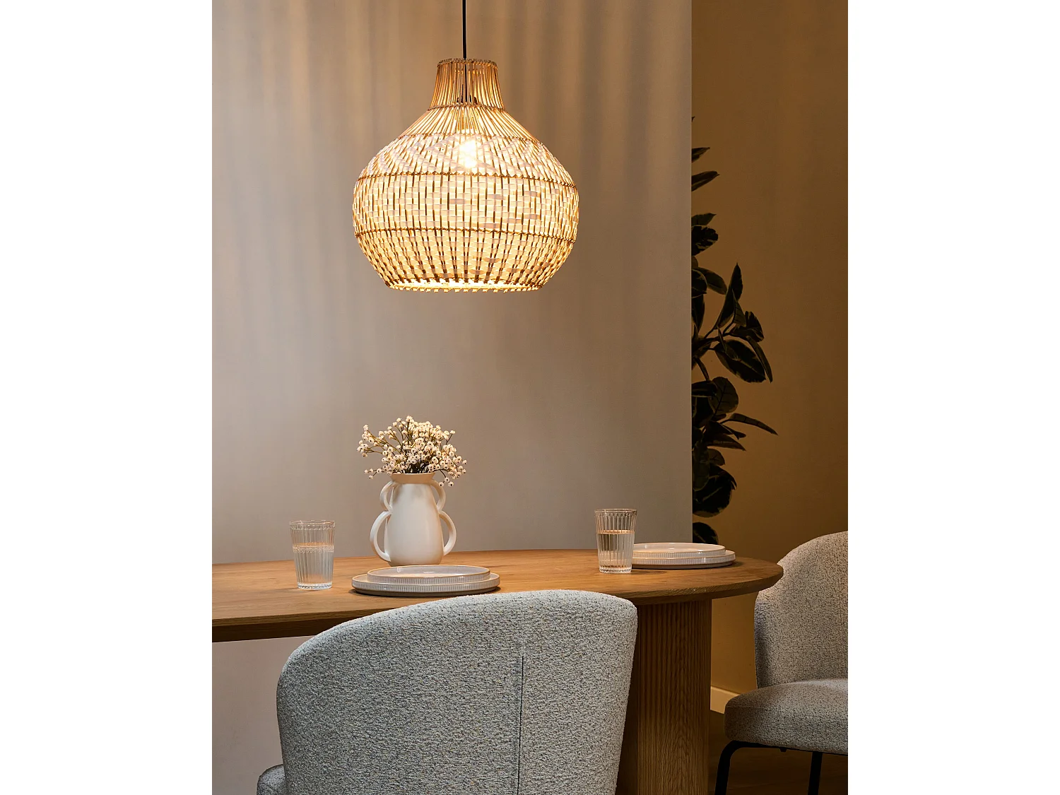 Lampe suspension YAUCO Rotin Blanc