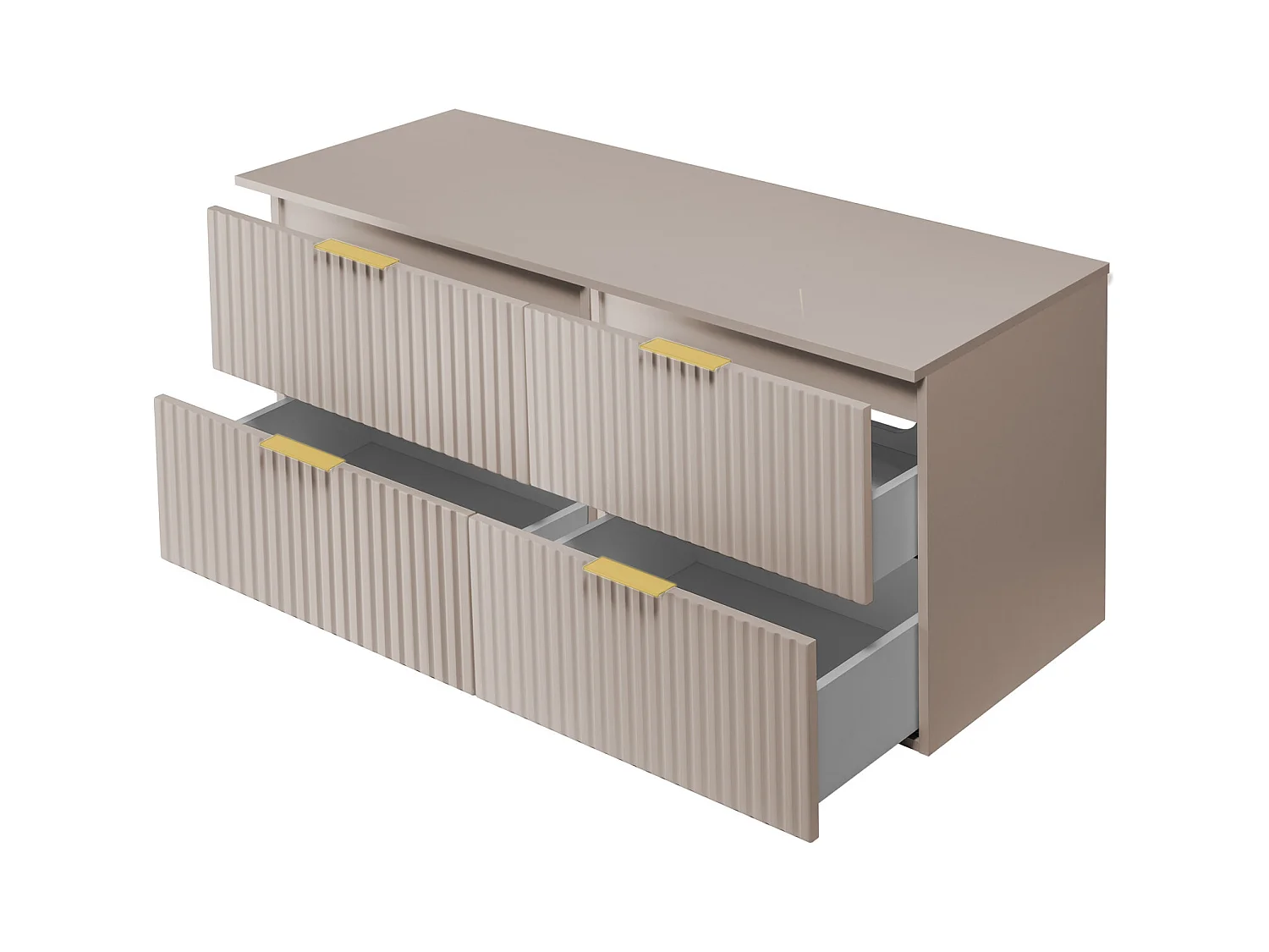 Waschbeckunterschrank, Kaschmir, 120 (2 x 60) x 57 x 46 cm, goldener Griff+ Arbeitsplatte