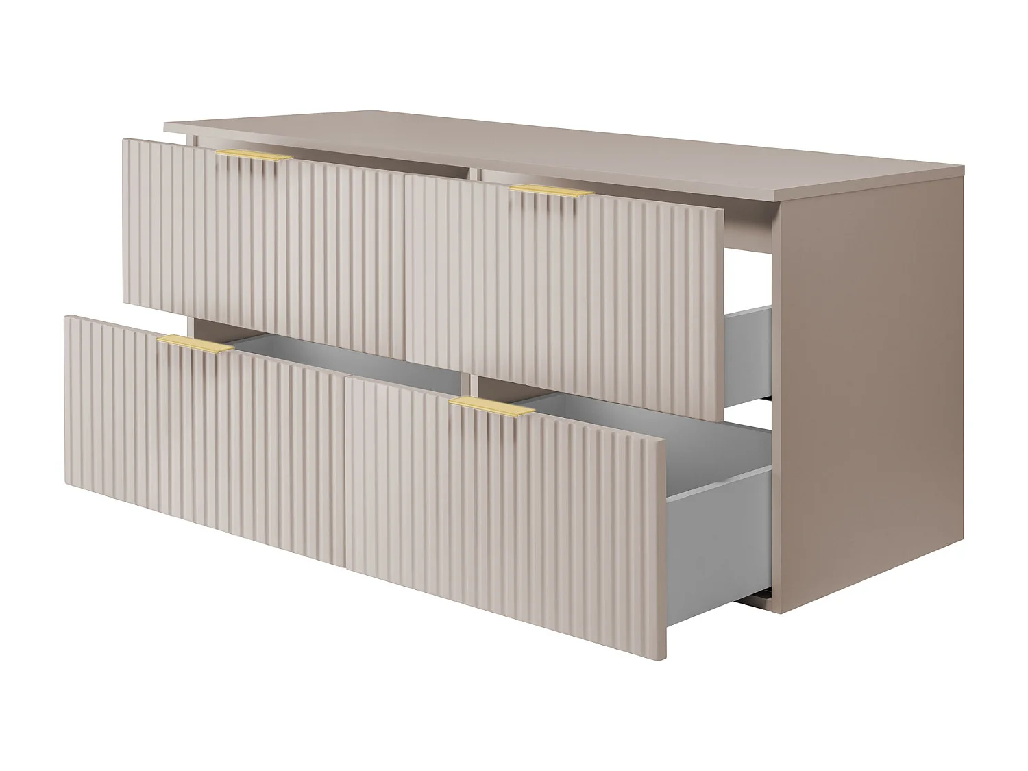 Waschbeckunterschrank, Kaschmir, 120 (2 x 60) x 57 x 46 cm, goldener Griff+ Arbeitsplatte