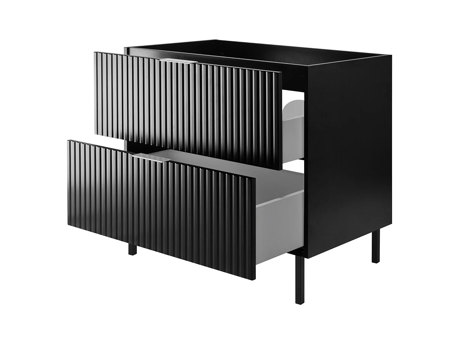 Meuble vasque, Noir, 80 x 77 x 46 cm, poignée argentée, pieds noirs, sans plateau