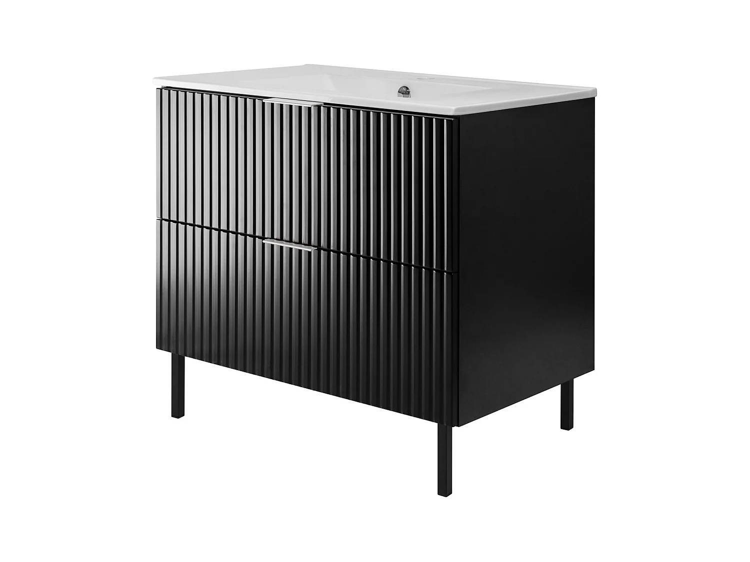 Meuble vasque, Noir, 80 x 77 x 46 cm, poignée argentée, pieds noirs, sans plateau