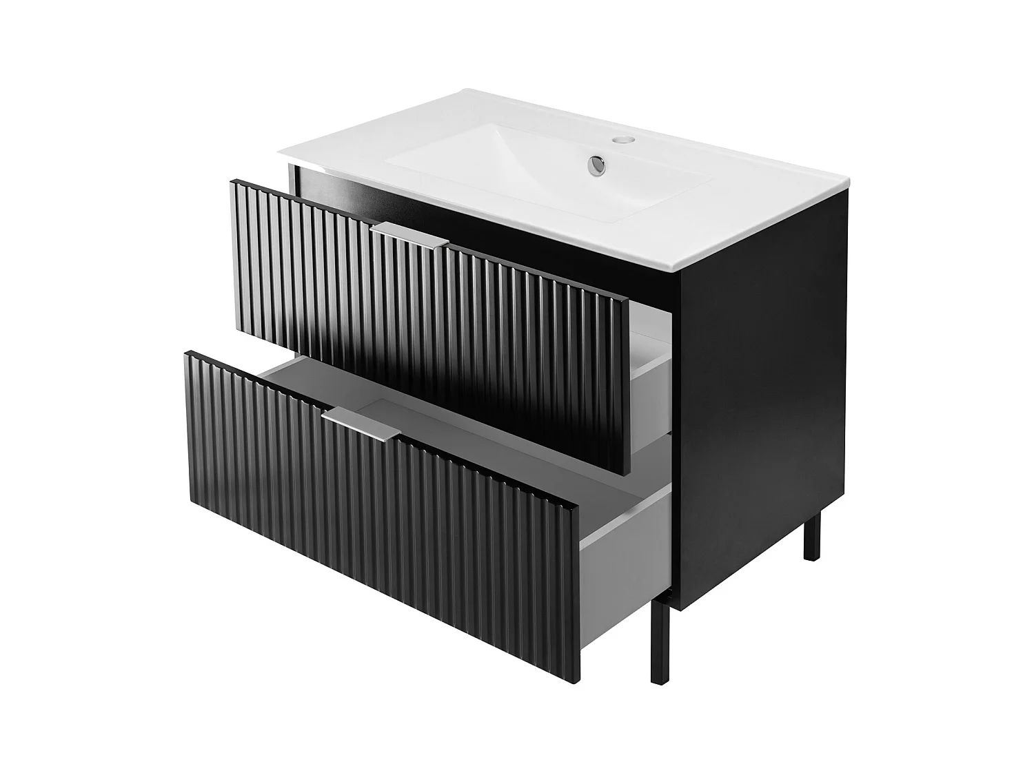 Meuble vasque, Noir, 80 x 77 x 46 cm, poignée argentée, pieds noirs, sans plateau