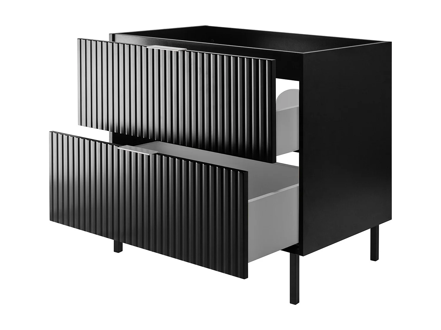 Meuble vasque, Noir, 80 x 77 x 46 cm, poignée argentée, pieds noirs, sans plateau