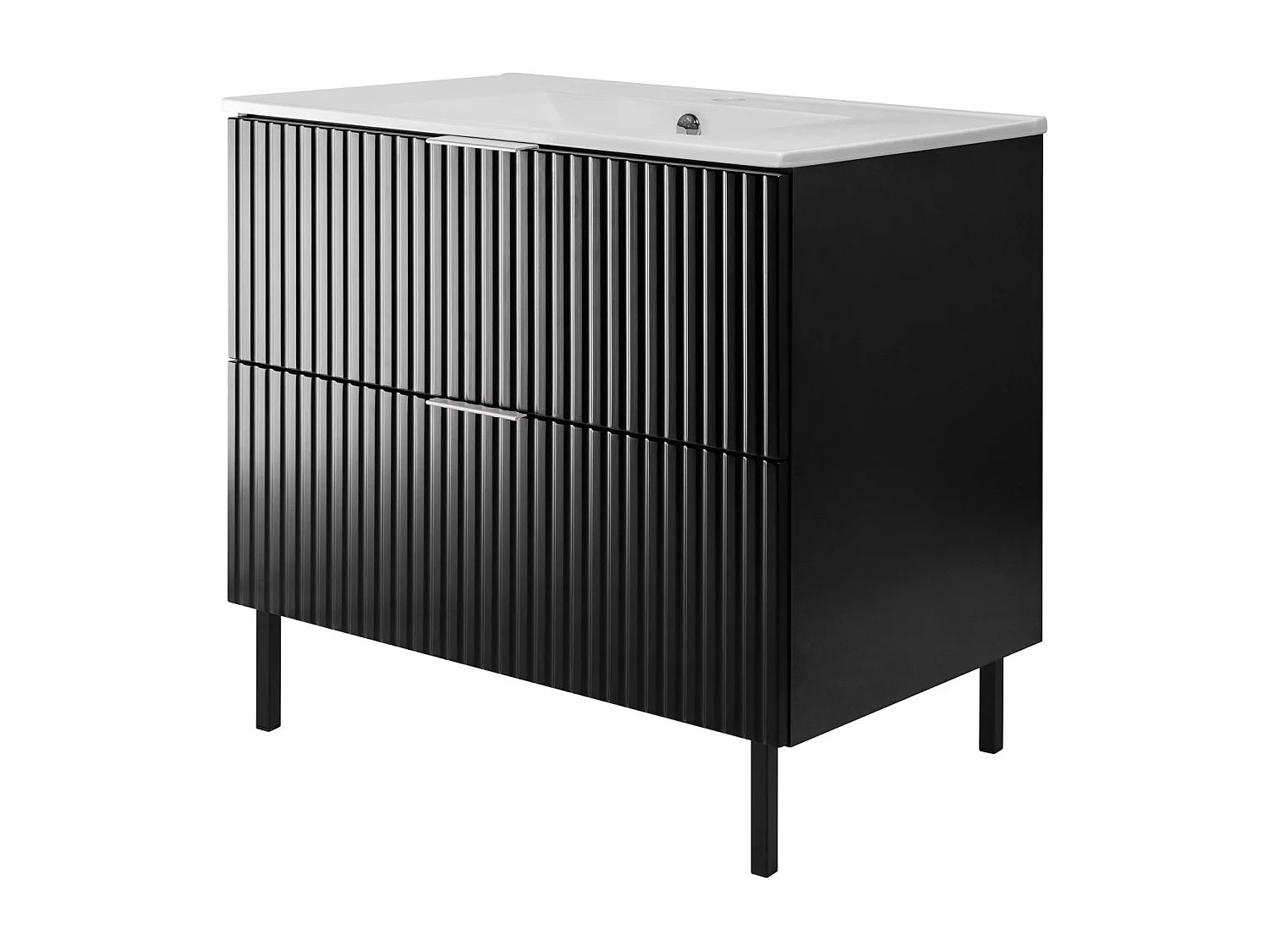 Meuble vasque, Noir, 80 x 77 x 46 cm, poignée argentée, pieds noirs, sans plateau