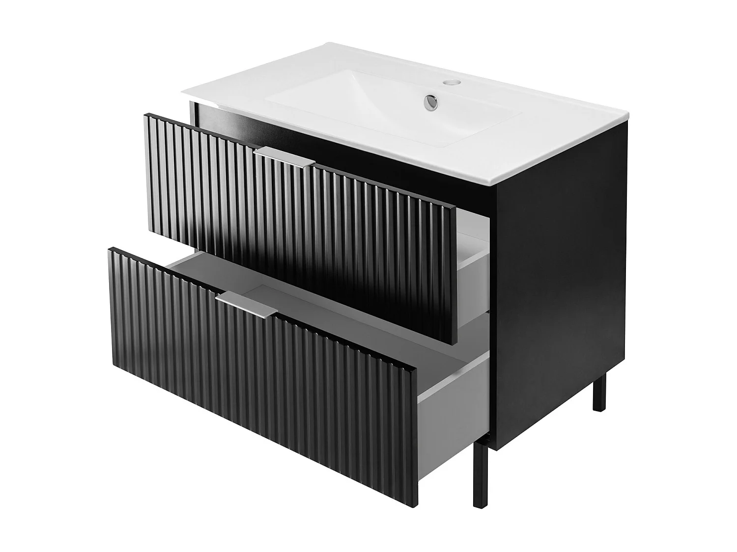 Meuble vasque, Noir, 80 x 77 x 46 cm, poignée argentée, pieds noirs, sans plateau