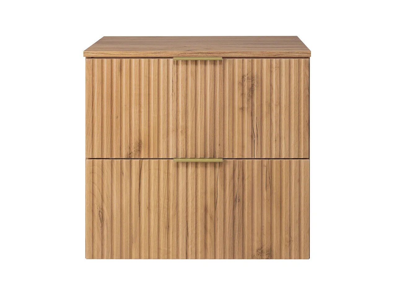 Waschbeckunterschrank, Eiche Craft, 60 x 57 x 46 cm, goldener Griff + Arbeitsplatte